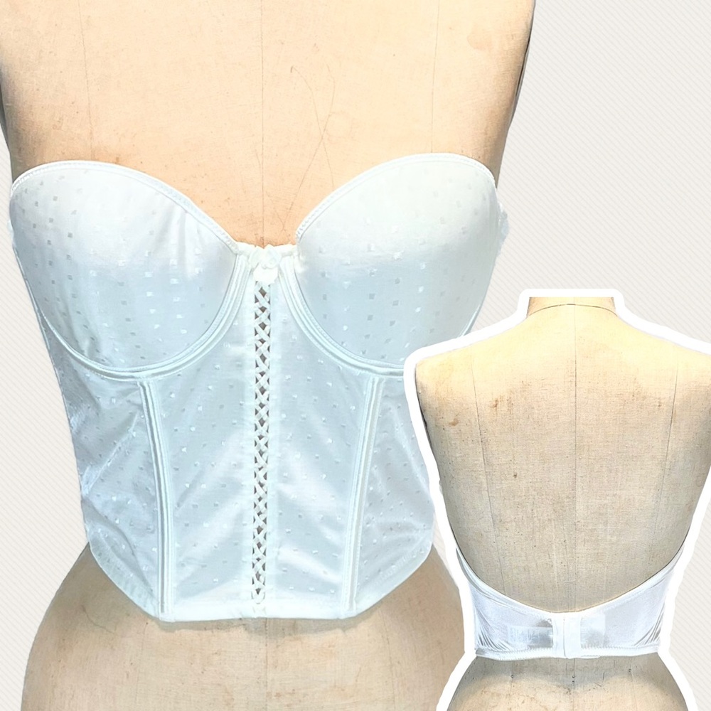VINTAGE bustier girdle bra corset lace front white strapless backless 36C 90s